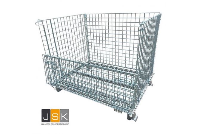 Openhaardhout stapelbak gaas-container inklapbaar - 100x80x85cm - stapelbaar (20 cm) - 1 klapraam op de lange zijde - max. heflast/draaglast 1000 kg - eigen gewicht 50 kg