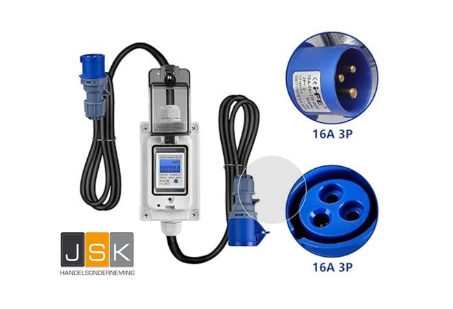 Elektriciteit verbruiksmeter, IP65 waterdicht, Mobiele digitale stroommeter met led en reset, draagbare lcd-digitale stroommeter 230V verbruiksmeter, stroom voor campers, elektrische voertuigen en camping