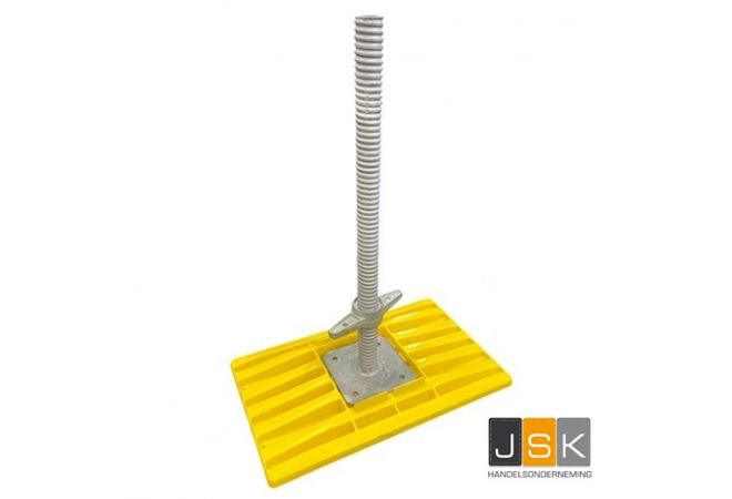 Voetplaat/onderslag kunststof t.b.v. voetspindels tot 160x160mm, Geschikt voor 7.5 ton belasting op vlakke ondergrond, afmeting 495×295 mm, kunststof, stapelbaar