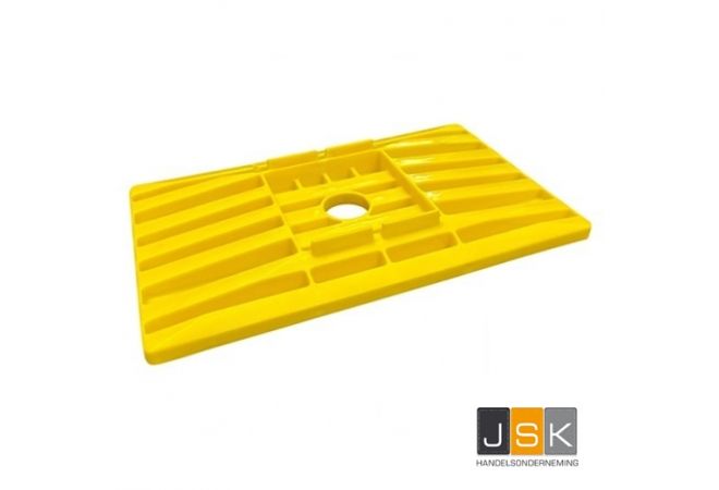 Voetplaat voor voetspindel met grondplaat tot 160x160mm, Geschikt voor 7.5 ton belasting op vlakke ondergrond, afmeting 495×295 mm, kunststof, stapelbaar
