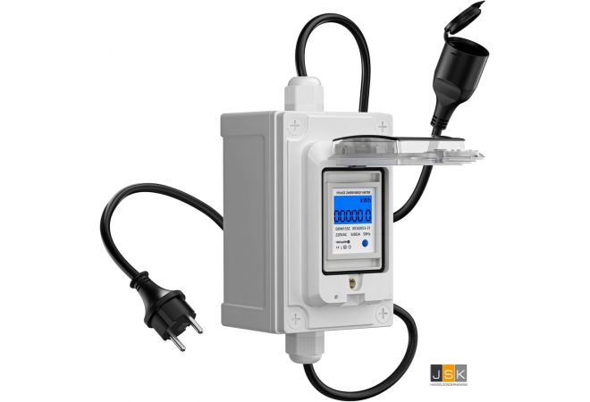 16A CEE Camping Meter - mobiele digitale elektriciteitsmeter - gekalibreerd - (met reset) IP44, CEE buiten, KWH-teller met IP67 waterdicht, industriële stekker, led-stroommeter met reset, rubberen slangkabel, draagbaar