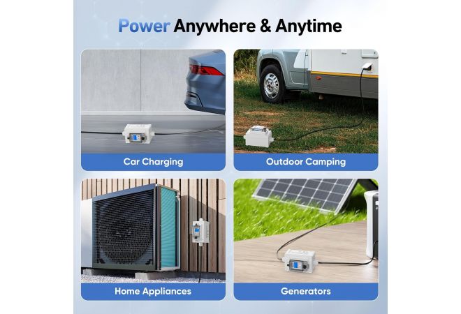 Mobiele digitale stroommeter 230V, 60A, mobiele meter, CEE buiten, KWH-teller met IP67 waterdicht, industriële stekker, led-stroommeter met reset, rubberen slangkabel, draagbaar