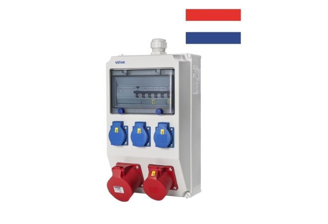 Verdeelinrichting - bedraad "WOLFSBURG", 2x 32A 5-polig 400V, 3x wandcontactdoos Schuko 230V, Beveiligd, NL63.203.2010