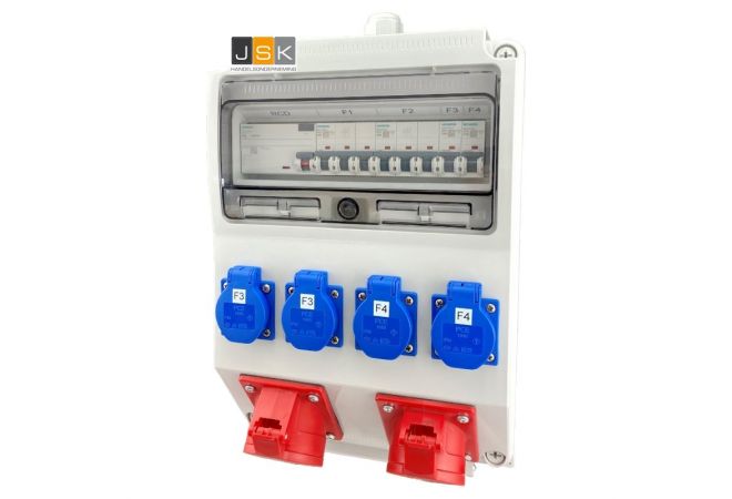 Distributiekast 1x CEE 400V 32A, 1x CEE 400V 16A, 4x Schuko 230V, 1x LS C332 1x LS C316 2x LS C116 + RCD 40A 30mA + aardlekschakelaar 40A 30mA - 1446.10122