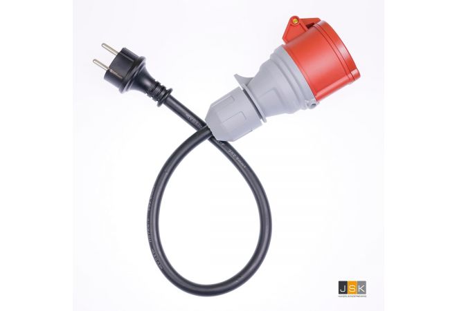 162>325 CEE laadkabel adapter voor elektrische heftrucks | rubberen stekker 230 Volt 2-polig met randaarde naar CEE contrastekker 32A 5-polig | 1446.162325