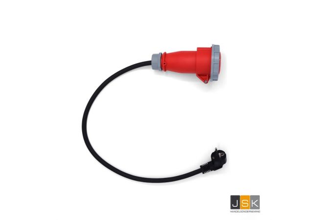 162>165 CEE laadkabel adapter voor elektrische heftrucks | rubberen stekker 230 Volt 2-polig met randaarde naar CEE contrastekker 16A 5-polig | 1446.162165