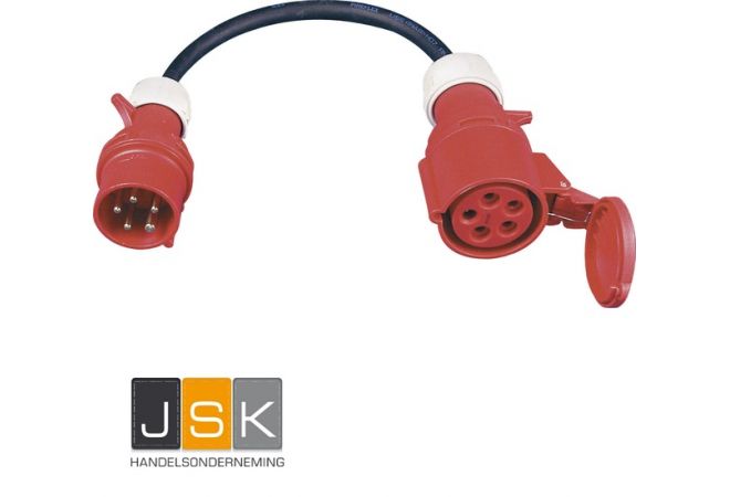 165>325 16A  Adapter CEE rood 3x16A (Female) naar CEE rood 3x32A (Male) - Laadstroom-adapterkabel CEE 380V - 400V IP44 | IP54 | IP67 - 1446.165325
