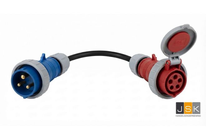 323>325 Adapterleitung für Elektroauto-Ladekabel E5, CEE Stecker 230V, 32A, 3-polig > CEE Kupplung 400V, 32A, 5-polig - EAN4011160613753