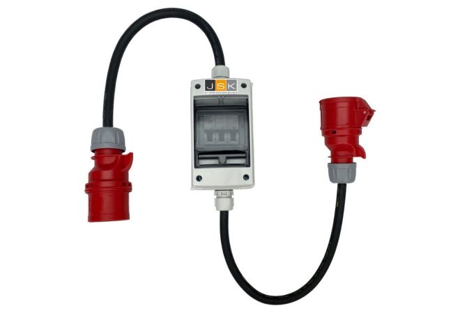 325>165 32A naar 16A CEE-adapter met schakelaar, 3-fasen 380-415V 5-pins, IP65 weerbestendig, H07RN-F rubberen kabel voor industrieel gebruik buitenshuis | 1446.325165/GNW