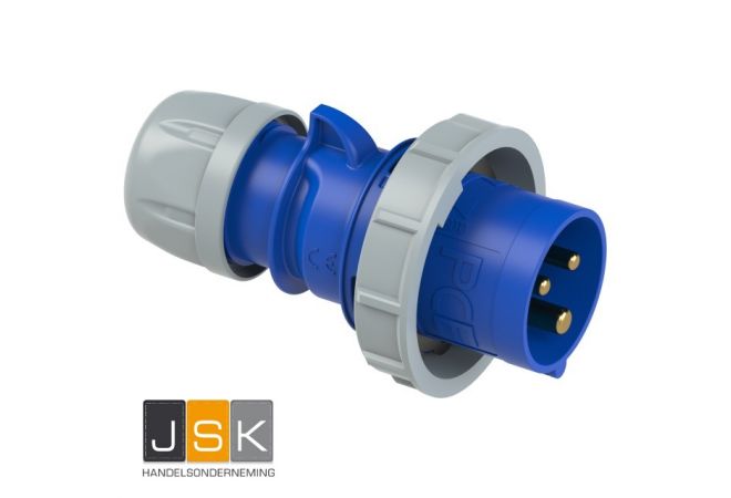 PCE 0232-6 CEE-plug 3-polig, 32A, 230V (50+60 Hz) IP67 blauw (2P+PE), 6h SHARK