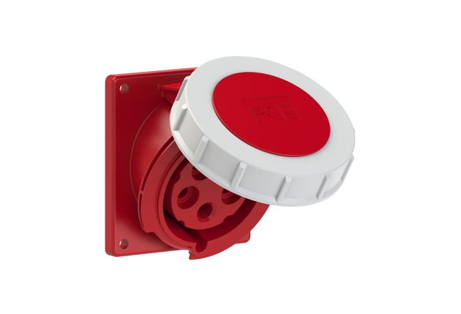 4252-6 CEE-flanged socket sloping (92x100mm) 32A 5p 6h IP67 schuin 400 V, 6 h, 32 A Flens 92x100 - Gatafstand 77x85 - 634.2526-T/103215 EAN: 4028232087640