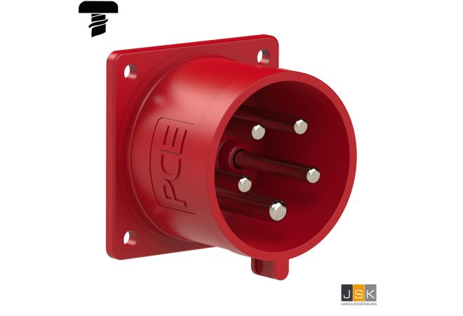 625-6F7V | CEE aanbouw apparatenstekker IP44, 5-polig, 400V, 6h 32A | Flensmaat 75 x 75 mm steek 60x60mm | EAN-Code: 4028232031421 | Sirox PCE 606.256-1/103561