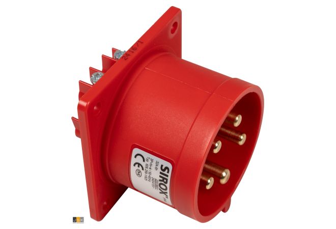 625-6VX4 | CEE aanbouwapparatenstekker IP44, 5-polig, 400V, 6h 32A | Flensmaat 70 x 70 mm steek 56x56mm | EAN-Code: 4028232007709 | Sirox PCE 103562/606.256