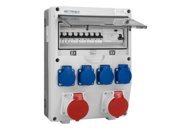 Wandverdeler (Bouwstroom) | CEE 2x16A | 4x230V Schuko | Stroomverdeler LS-schakelaar FI-schakelaar 12-module - 1446-6565D