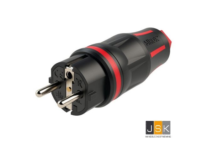 PCE SIROX XL volrubber stekker 16A 2P+RA 250V~ IP54 CEE7/7 type E/F zwart/rood - 10 stuks