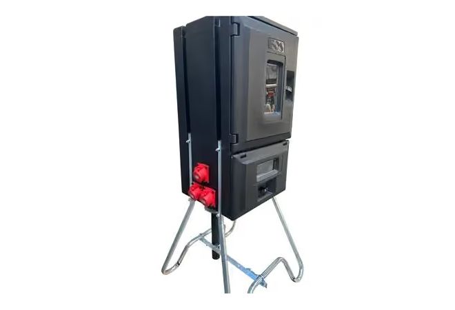 Bouwmeterkast Megaebox 80A+bouwwaterput actieset | Afgaand: 1x 63 Ampère 5-polig | 6× Schuko 16A 2p+RA 230V | 3x 32 Ampère 5-polig 400V | 1446.603335