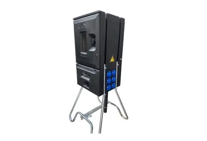 Bouwmeterkast Megaebox 80A+bouwwaterput actieset | Afgaand: 1x 63 Ampère 5-polig | 6× Schuko 16A 2p+RA 230V | 3x 32 Ampère 5-polig 400V | 1446.603335