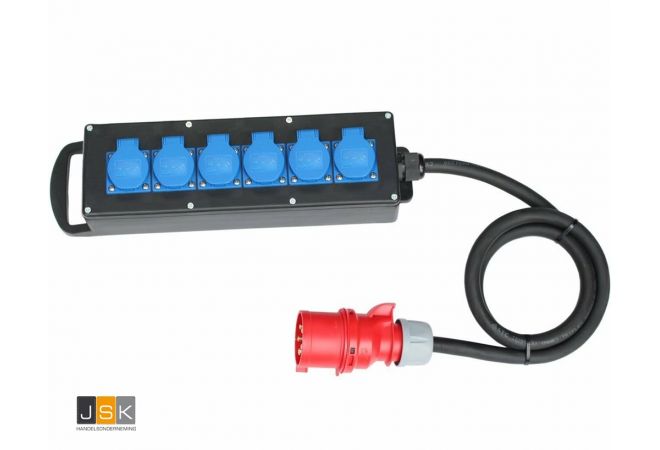 CEE Stromverteiler Vollgummi Baustromverteiler 16A / 400V auf 6x230V