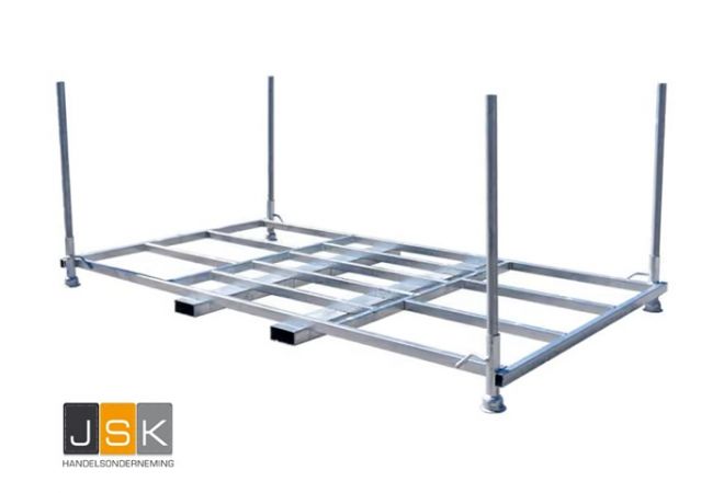 Laadplatform Bouwhekken versterkt inclusief 4 rongen | voor 25 bouwhekken | Versterkte uitvoering | met doorlopende kokers van 60 x 40 x 2 mm | 1446.147795V