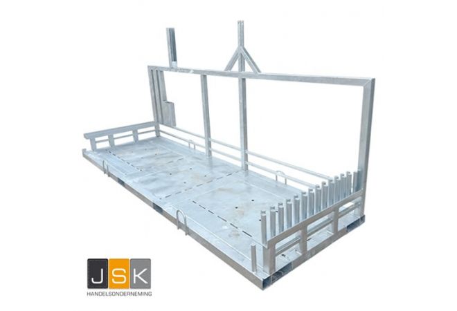 Combipallet bouwhekken HD, 28 Bouwhekken verticaal opslaan en transporteren, 32 bouwhekvoeten en 40 klemmen en 12 schoren compleet met grondpen 1446.30500300