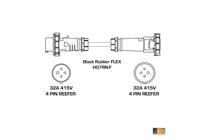 Reefer Extension Cable 25 meter H07RN-F 4G6 CEE 32/4/400/25/3h - IP67 plug & socket 32A 3h - N2540600224/Reefer - 105426/R/25