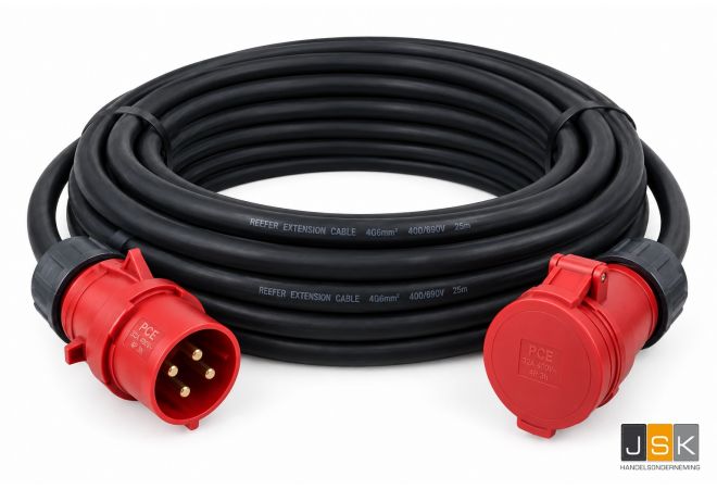 Reefer Extension Cable 25 meter H07RN-F 4G6 CEE 32/4/400 - IP67 plug & socket 32A 3h - N2540600224/Reefer - 105426/R/25