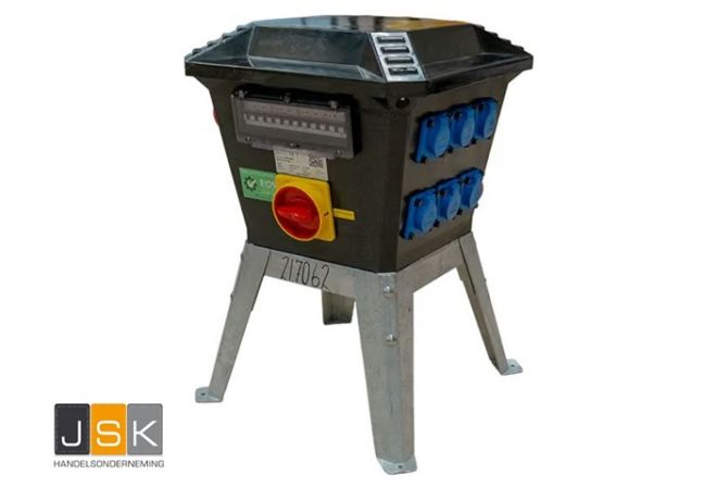 Bos Verdeelkast MIDI materieeldienst 63A, doorlus 63A 5p 400V, 3x CEE 32A 5p 400V, 6x schuko 16A 2p+RA 230V, 1446.148631