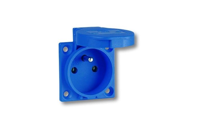 105-0B - FR/BE Machinecontactdoos met penaarde IP 54 blauw, flensmaat: 50 x 50 mm, incl. dunne flensdichting, afstand tussen de bevestigingsgaten: 38 x 38 mm, 601.050-3-FR - 10 stuks