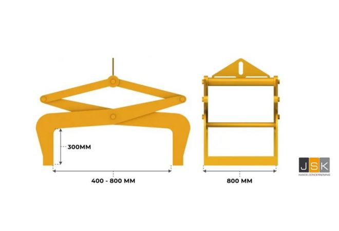 BSV-408 Betonblokkenklem WLL 2.500 kg klembereik 400-800mm - inwendige klemhoogte 300mm - Megablokken klem 408/80-2.5T - Lego-blokkenklem 2100MK408-2.5t