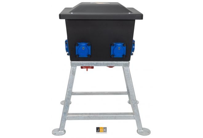 Kunststof verdeelkast RONDO op frame, CEE 32A 5p 6h 400V via onderzijde, 6x Schuko 16A 2p+RA 230V,  2x CEE 32A 5p 6h 400V - NL10.0306.01031