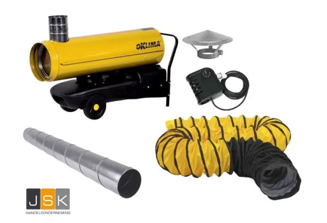 Oklima SE 120 diesel heteluchtkanon indirect gestookt met rookgasafvoer | Complete Set | Capaciteit 34 kW - 29.000 Kcal/h - Luchtverplaatsing 1150 m³/h - Gratis bezorgd