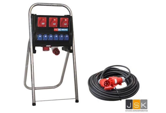 PCE Merz Verdeelkast 63A 3x5p/32A + kabel 25m actieset | Afgaand: 6× Schuko 16A 2p+RA 230V | 3× CEE 32A 5p 6h 400V | 1446.603339