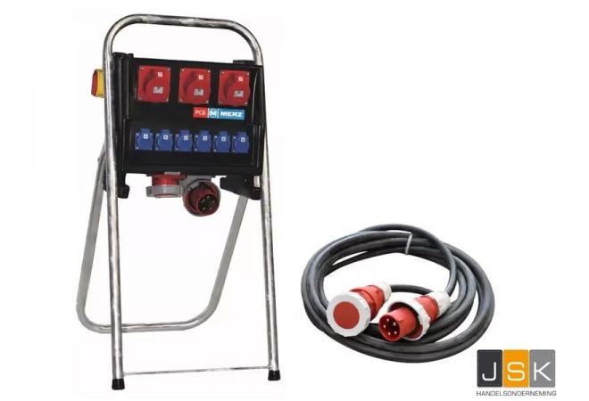 PCE Merz Verdeelkast 63A 3x5p/32A + kabel 25m actieset | Afgaand: 6× Schuko 16A 2p+RA 230V | 3× CEE 32A 5p 6h 400V | 1446.603339