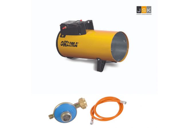 Gasheater Oklima SG 80-MC | Piëzo, voorzien van thermisch beveiligde motor Ingebouwde overhittingsthermostaat, Inclusief 1.5m gasslang en drukregelaar | 1446.126330