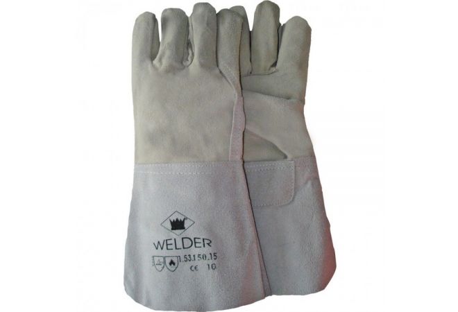 Lashandschoen van grijs splitleder met 8 cm kap