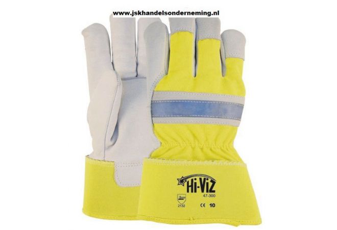 Nerflederen handschoen Hi-Viz werkhanschoen