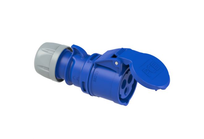 223-6 CEE Koppelcontactstop 32A 3-polig, 230 V (50+60 Hz) Blauw, 3p 6h IP44 SHARK - 102733 - JSK Handelsonderneming