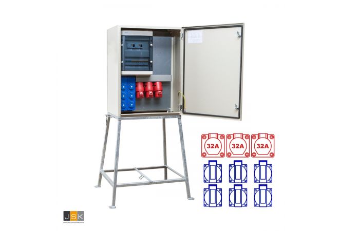 Bouwmeterkast 80 Ampère | KEM8001 | 1x CEE 63A 5p 380V | 2x CEE 32A 5p 380V | 6x schuko 16A 230V | 105448 - JSK Handelsonderneming